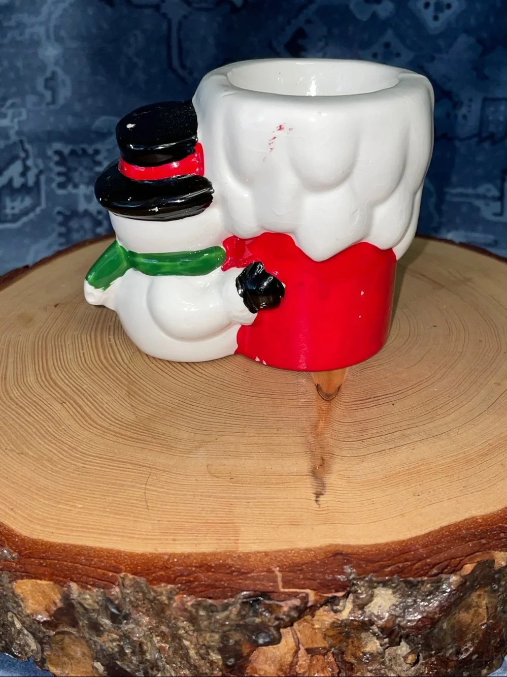 Vintage ceramic snowman candle holder made in Taiwan